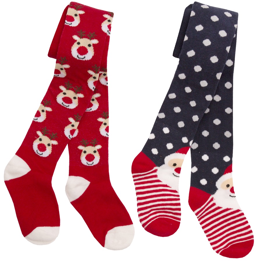 Girls Christmas Santa and Reindeer Tights - Autumn With Love